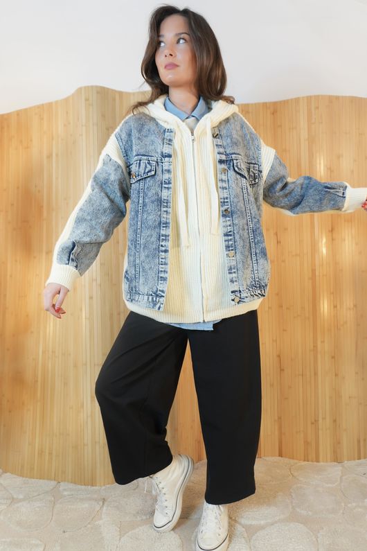 Tribeca Knit Bomber Jacket Denim Ecru /18=